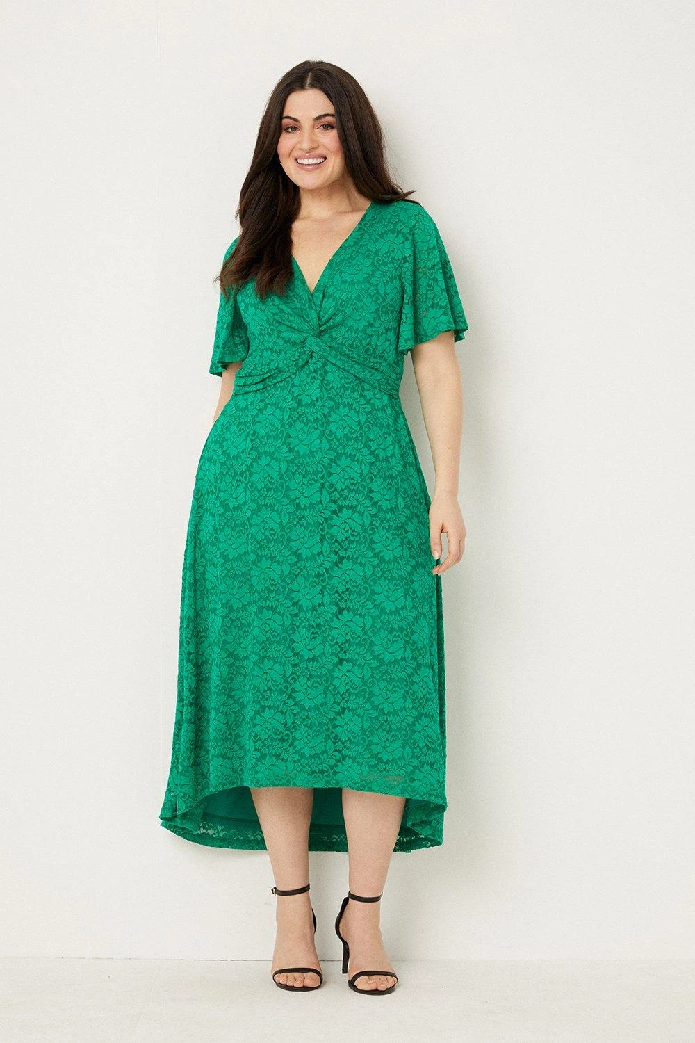 Wallis Curve Lace Angel Sleeve Twist Midi Dress