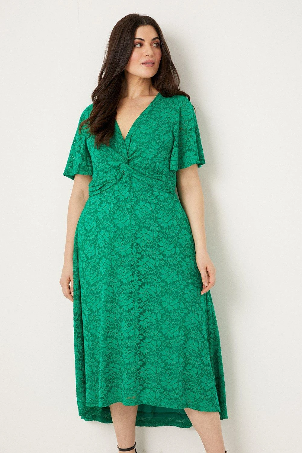 Wallis Curve Lace Angel Sleeve Twist Midi Dress - Image 2