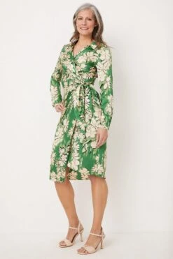 Wallis Green Stencil Floral Wrap Dress