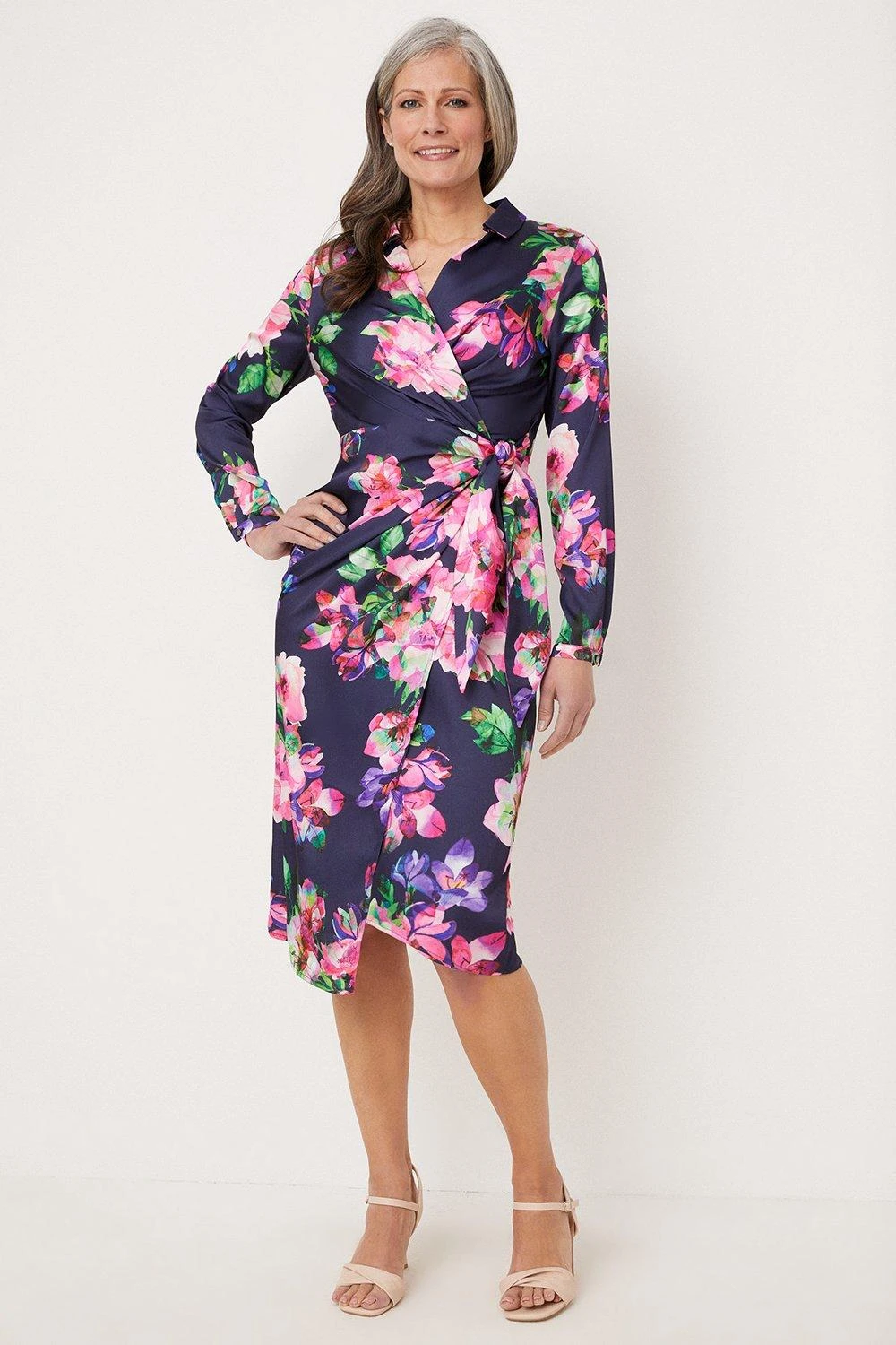 Wallis Navy Floral Wrap Dress