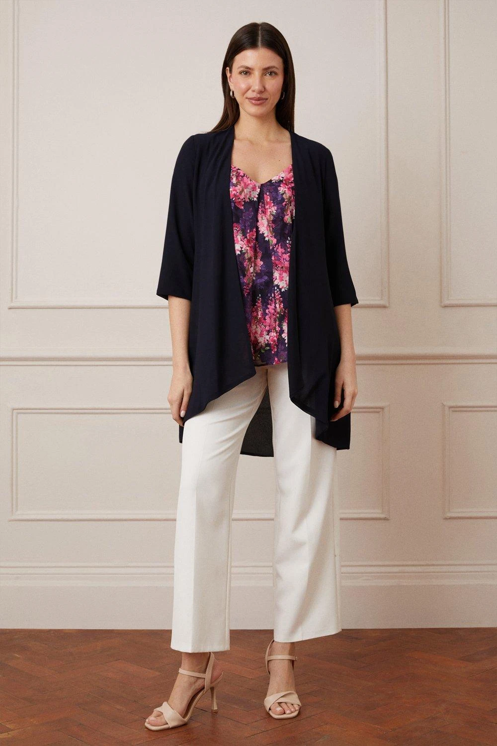 Wallis Longline Chiffon Collarless Kimono