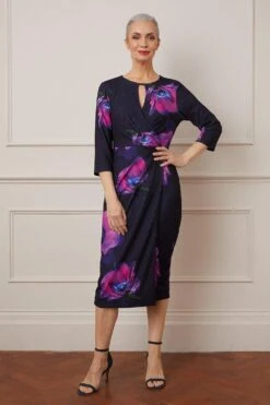 Wallis Floral Print Structured Crepe Midi Dress