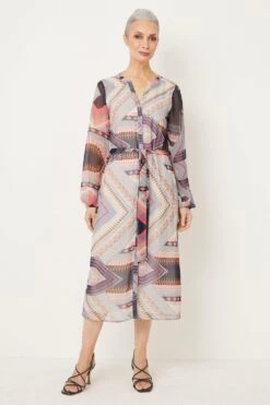 Wallis Navy And Pink Geo Print Shirt Dress