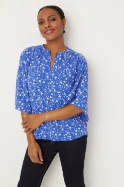 Wallis Blue Ditsy Flute Sleeve Blouse
