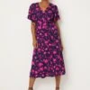 Wallis Navy And Pink Floral Button Through Midi Dress
