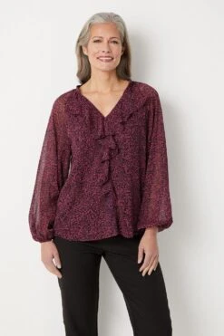 Wallis Pink Abstract Ruffle Front Top