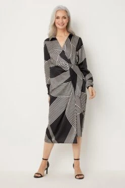 Wallis Abstract Stripe Tie Wrap Dress