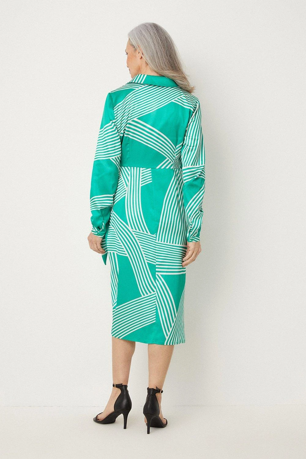 Wallis Green Abstract Stripe Tie Wrap Dress - Image 3
