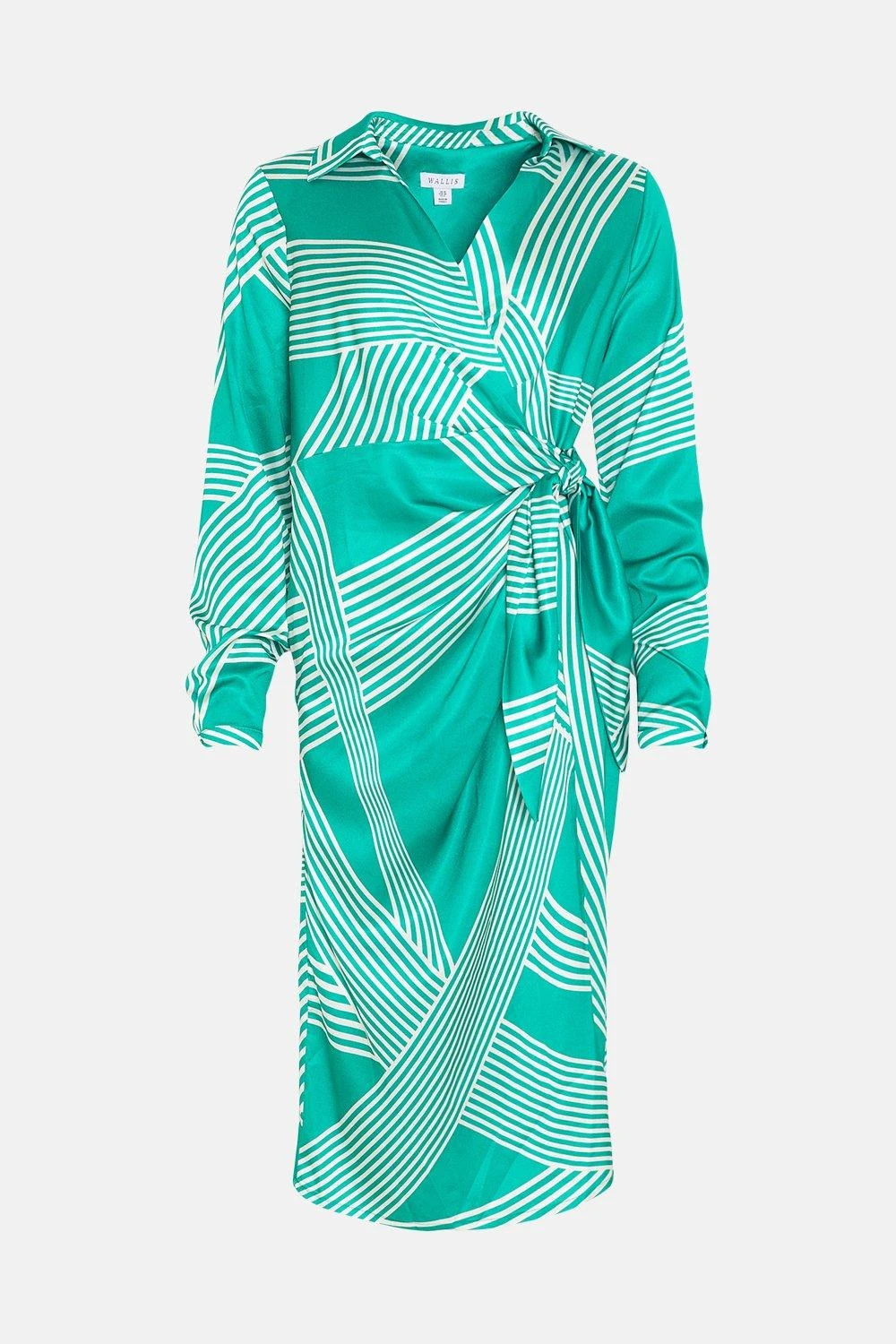Wallis Green Abstract Stripe Tie Wrap Dress - Image 5