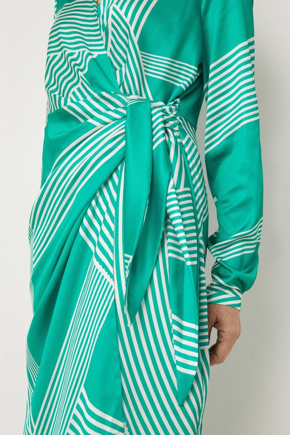 Wallis Green Abstract Stripe Tie Wrap Dress - Image 6