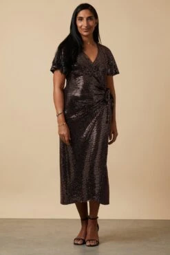 Wallis Sequin Wrap Angel Sleeve Midi Dress