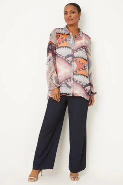 Wallis Navy And Pink Geo High Low Shirt