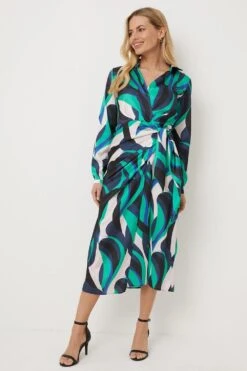 Wallis Petite Blue Swirl Geo Satin Print Dress