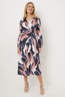 Wallis Petite Blush Swirl Geo Satin Print Dress