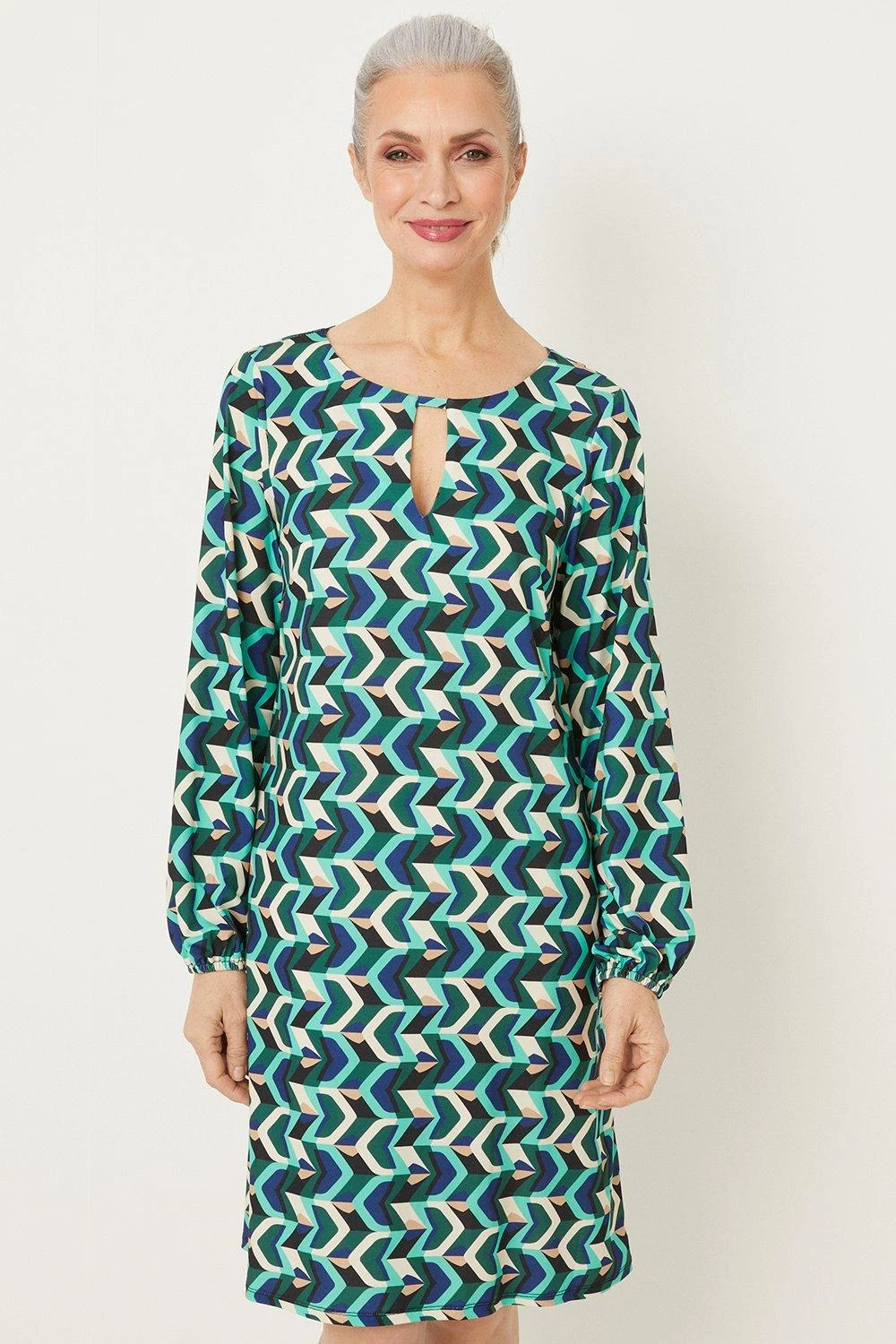 Wallis Green Geo Jersey Shift Dress - Image 2