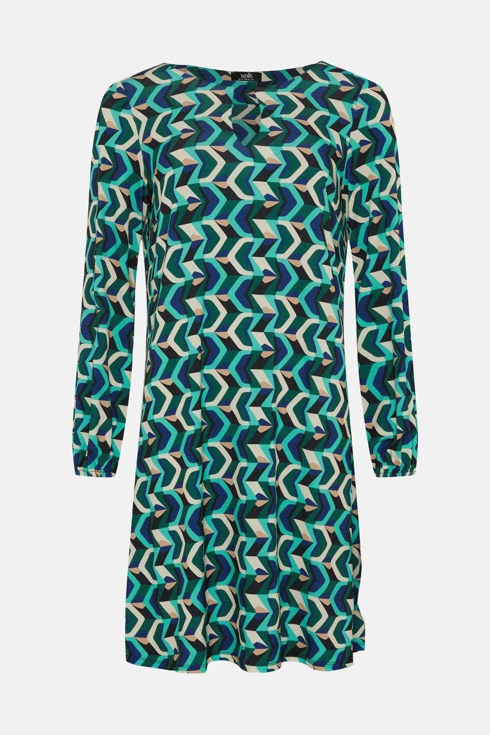 Wallis Green Geo Jersey Shift Dress - Image 5