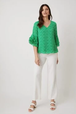 Wallis Petite V Neck Ruffle Sleeve Blouse