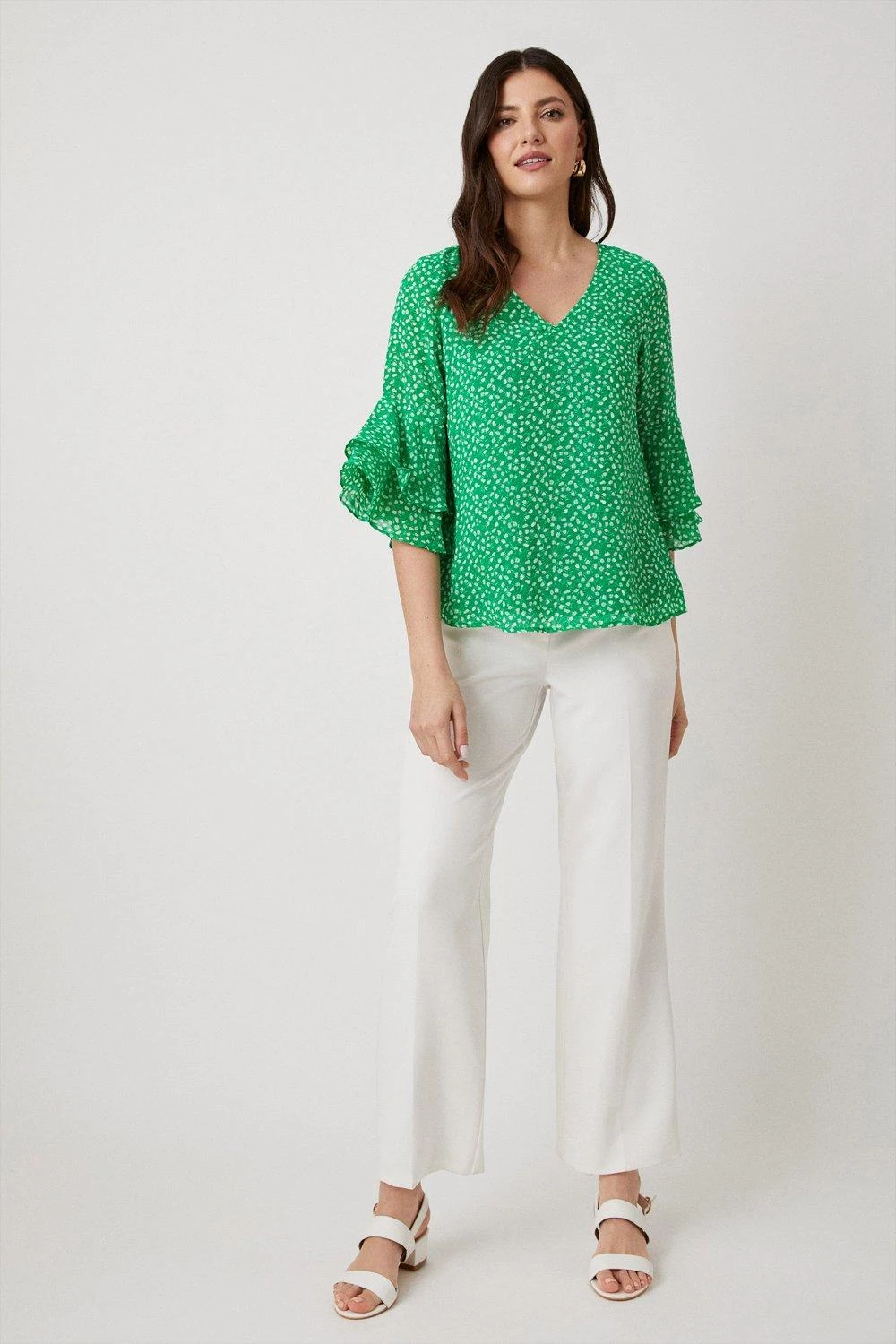 Wallis Petite V Neck Ruffle Sleeve Blouse