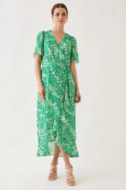 Wallis Petite Floral Dobby Ruffle Wrap Midi Dress