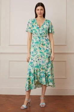 Wallis Floral Dobby Wrap Midi Dress