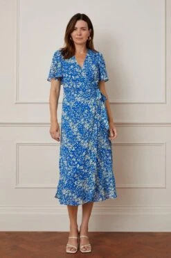 Wallis Dobby Floral Print Wrap Midi Dress