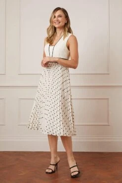 Wallis Sleeveless Lace Trim Spot Midi Dress