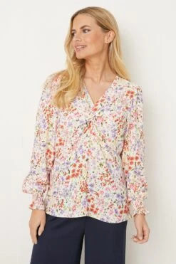 Wallis Petite Ivory Ditsy Floral Ruched Detail Top