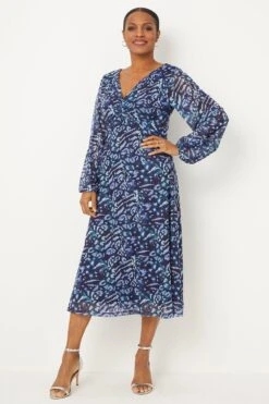 Wallis Navy Animal Mesh Twist Dress