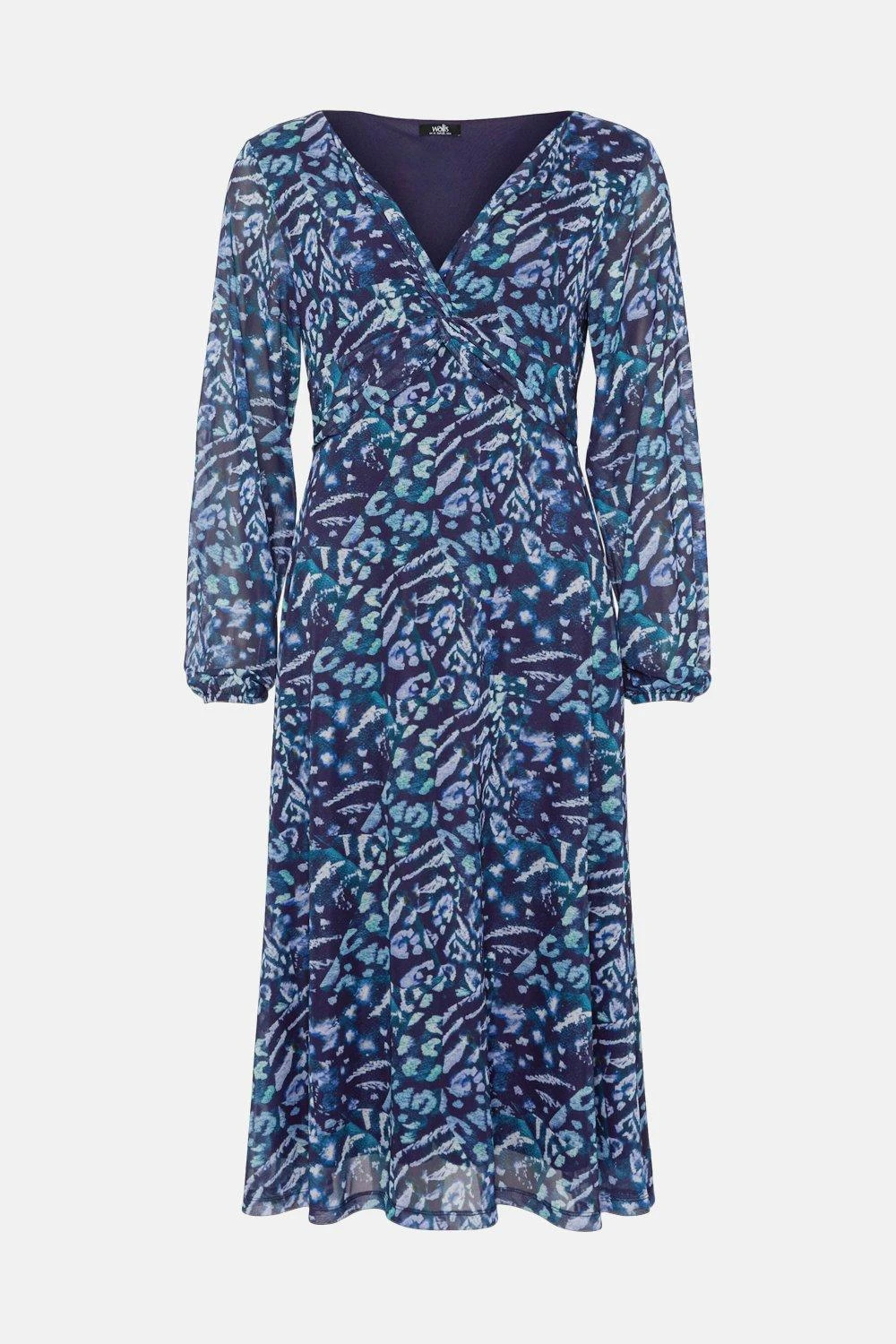 Wallis Navy Animal Mesh Twist Dress - Image 5
