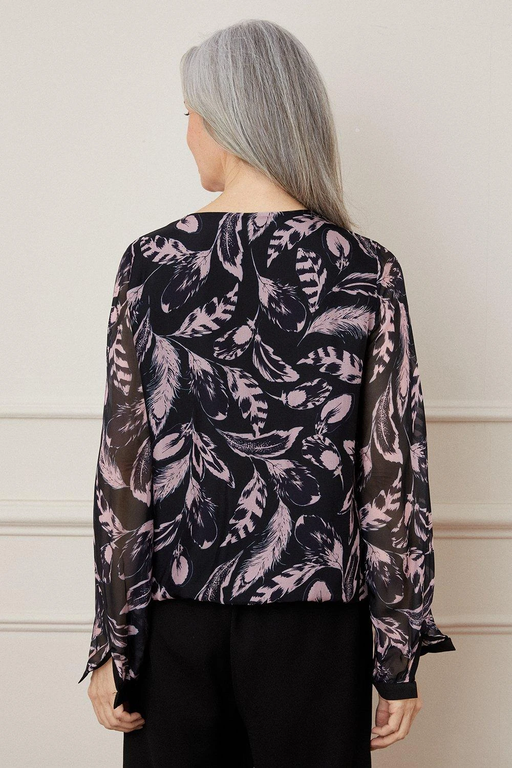 Wallis Silk Mix Feather Print Wrap Top - Image 3