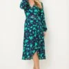 Wallis Petite Green Stencil Floral Belted Midi Wrap Dress