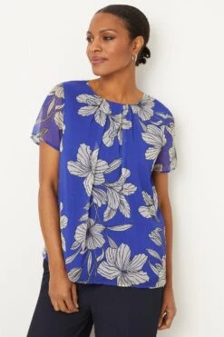 Wallis Cobalt Floral Chiffon Shell Top
