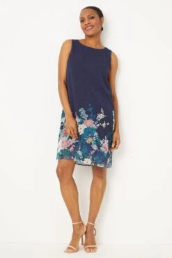 Wallis Navy Floral Border Shift Dress