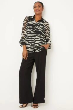Wallis Mono Animal Shirred Cuff Shirt