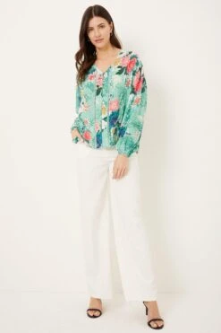 Wallis Mint Floral Pleated Top