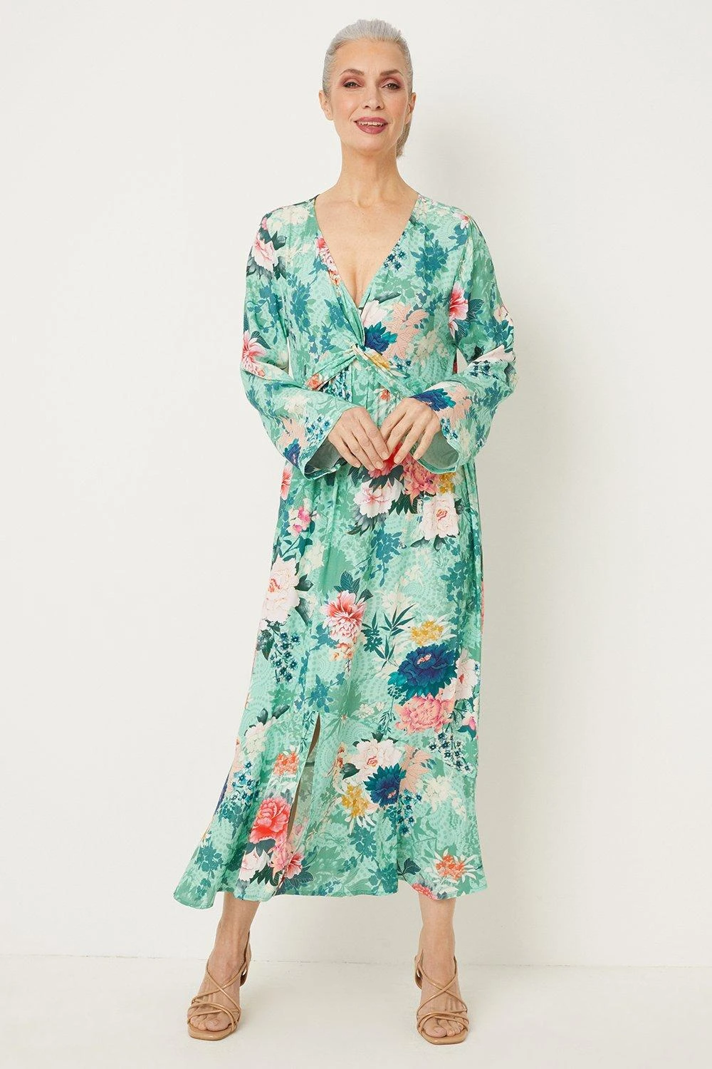 Wallis Mint Floral Twist Front Dress