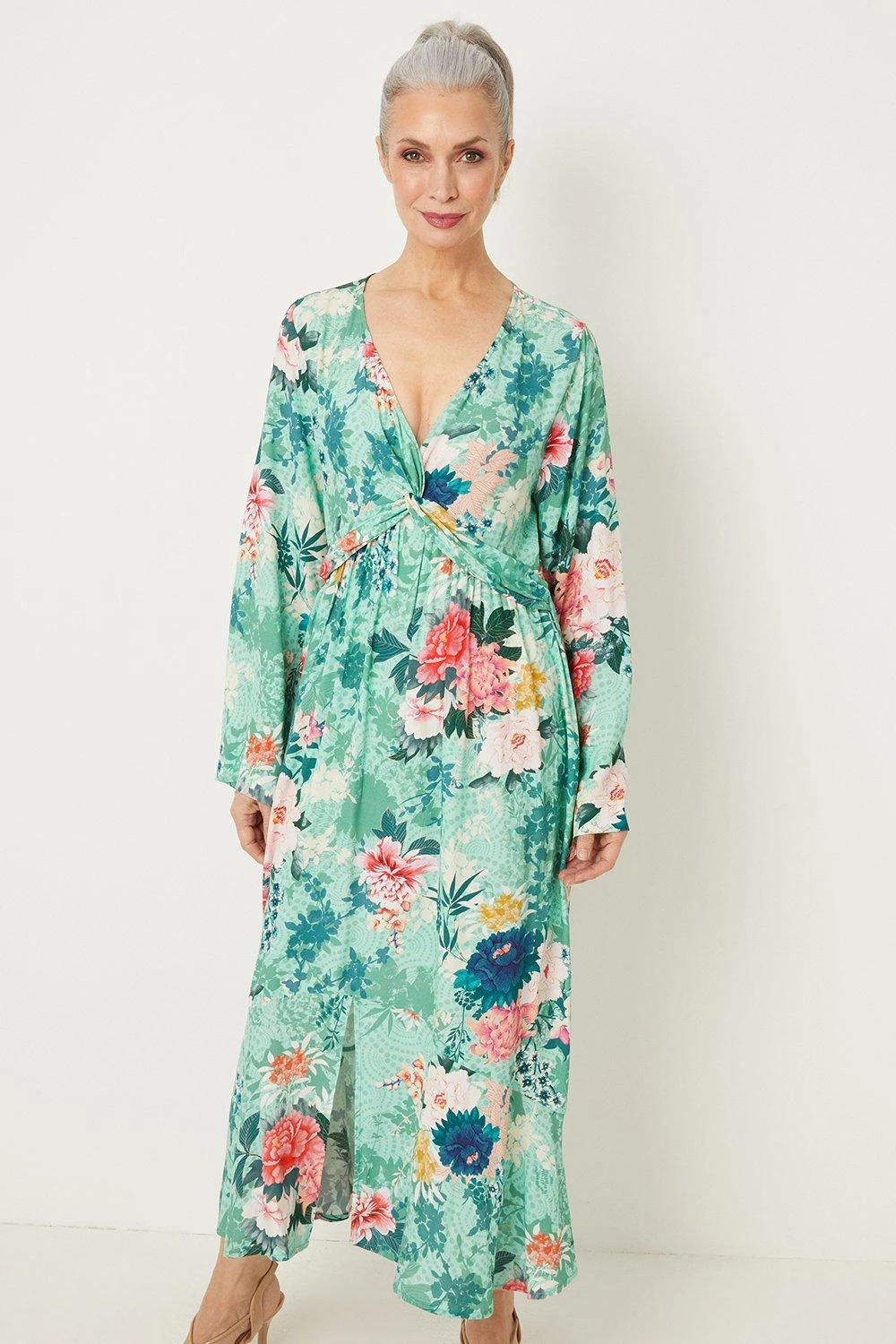 Wallis Mint Floral Twist Front Dress - Image 2