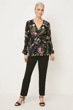 Wallis Black Floral Twist Front Top