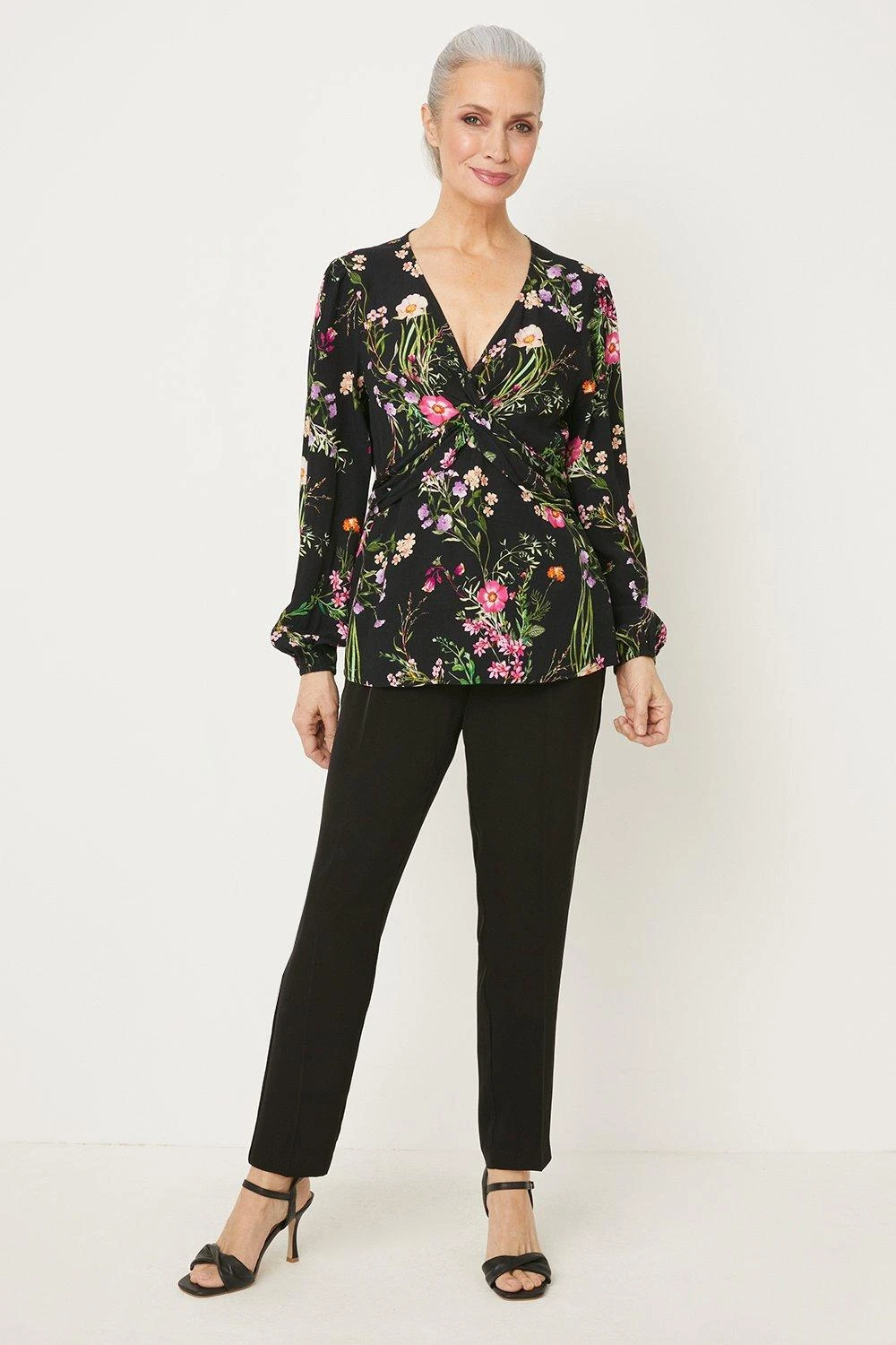 Wallis Black Floral Twist Front Top