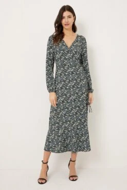 Wallis Green Ditsy Jersey Wrap Dress