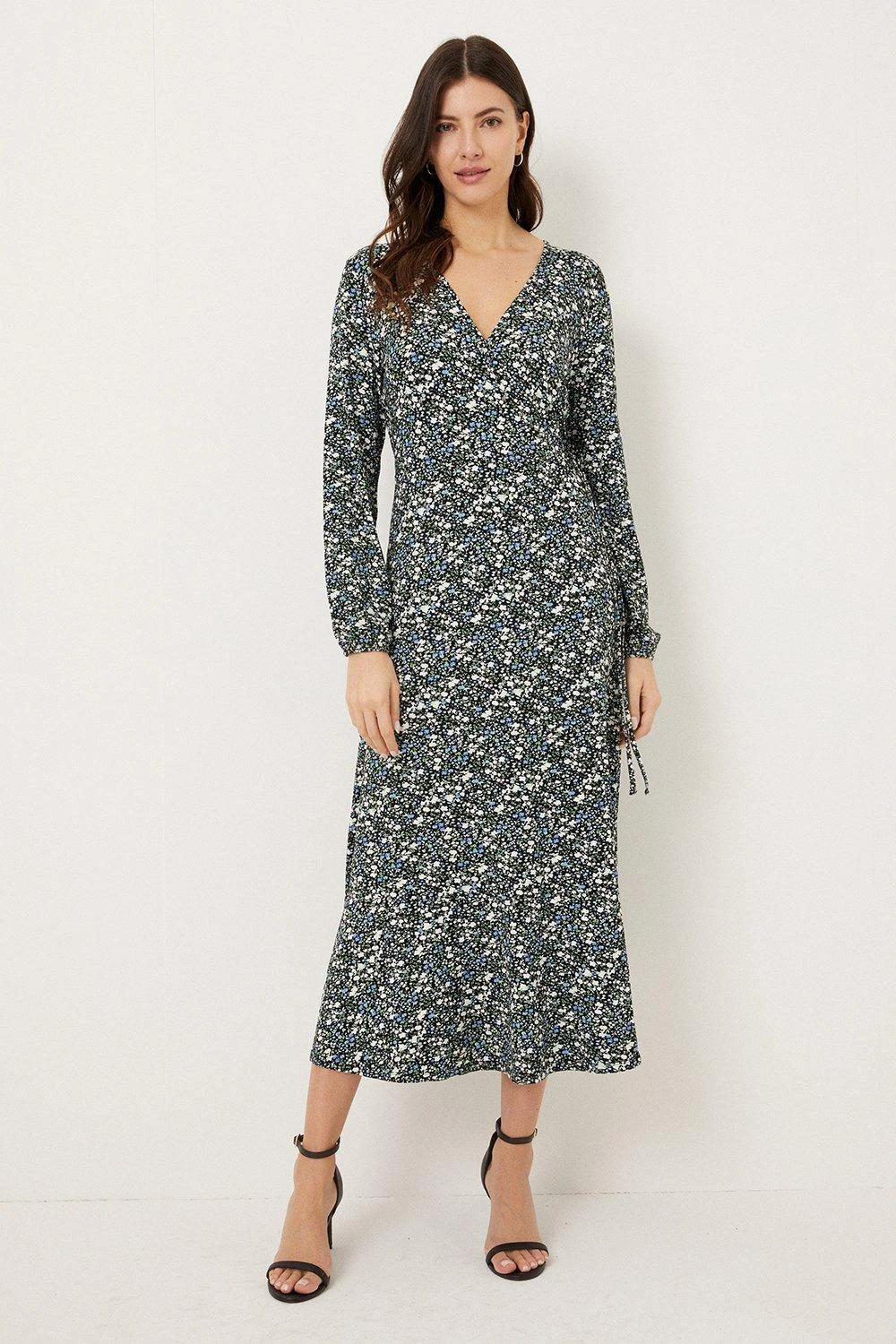 Wallis Green Ditsy Jersey Wrap Dress