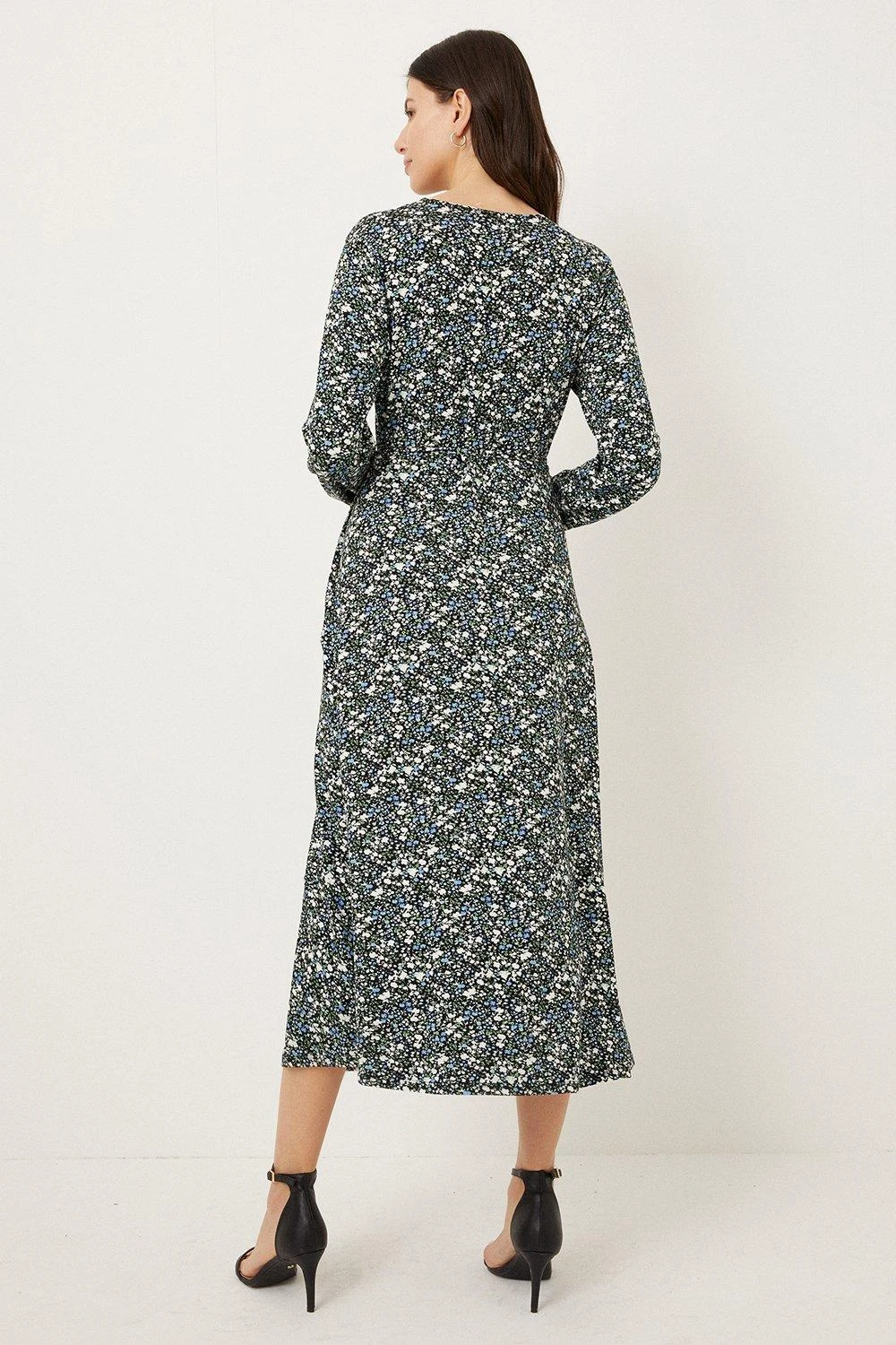 Wallis Green Ditsy Jersey Wrap Dress - Image 3
