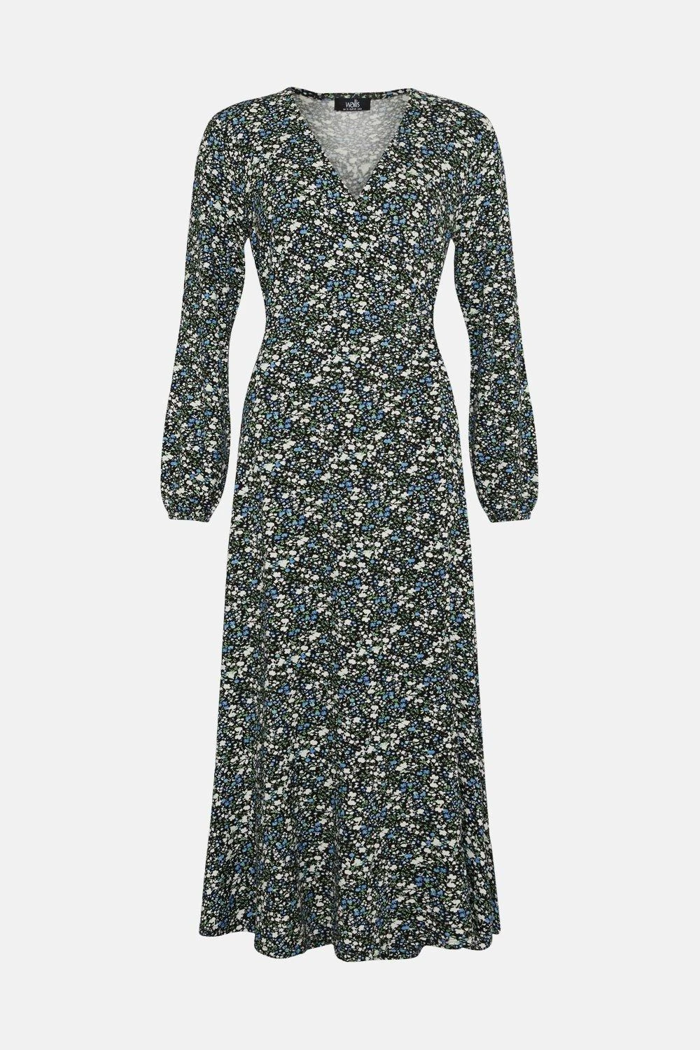 Wallis Green Ditsy Jersey Wrap Dress - Image 5