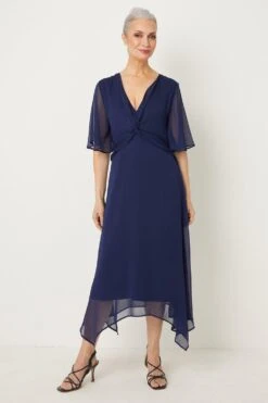 Wallis Navy Twist Front Hanky Hem Dress