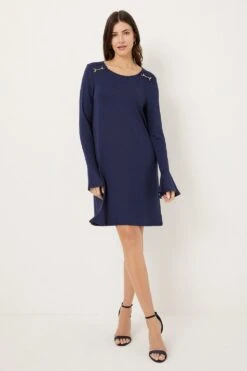 Wallis Navy Jersey Gold Chain Shift Dress