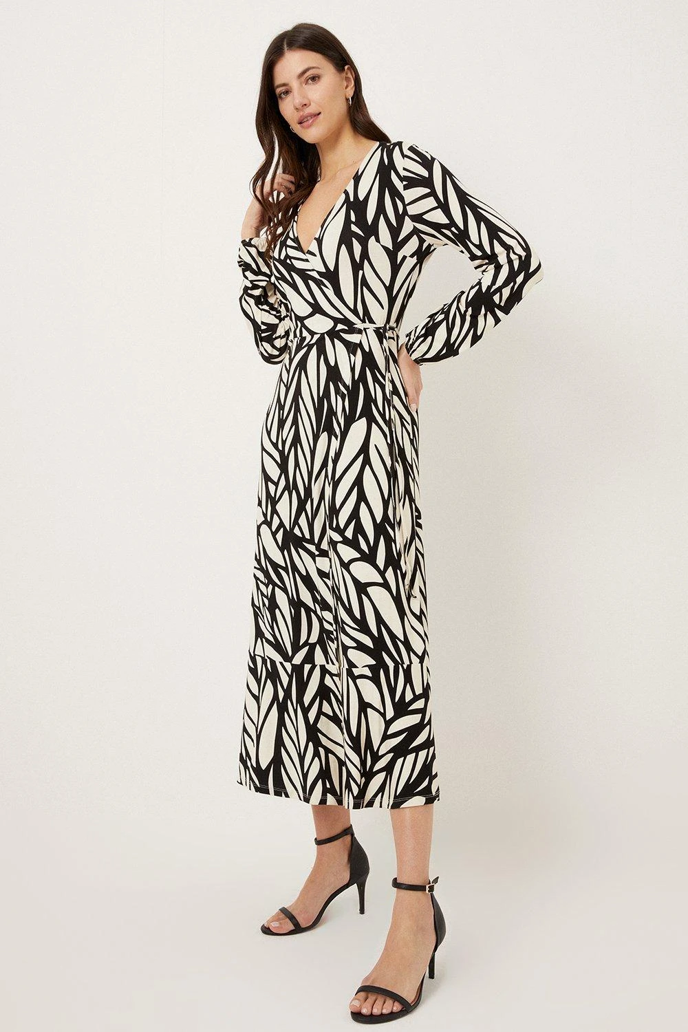 Wallis Mono Leaf Jersey Wrap Dress