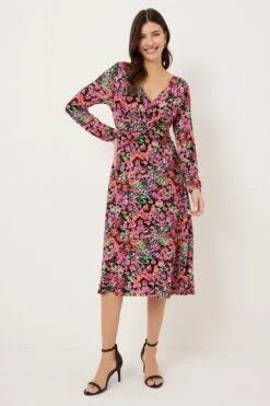 Wallis Pink Ditsy Twist Front Jersey Dress