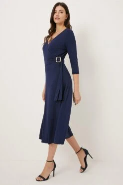 Wallis Navy Jersey Buckle Wrap Dress