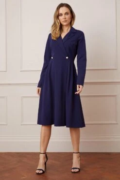 Wallis Scuba Crepe Button Wrap Midi Dress