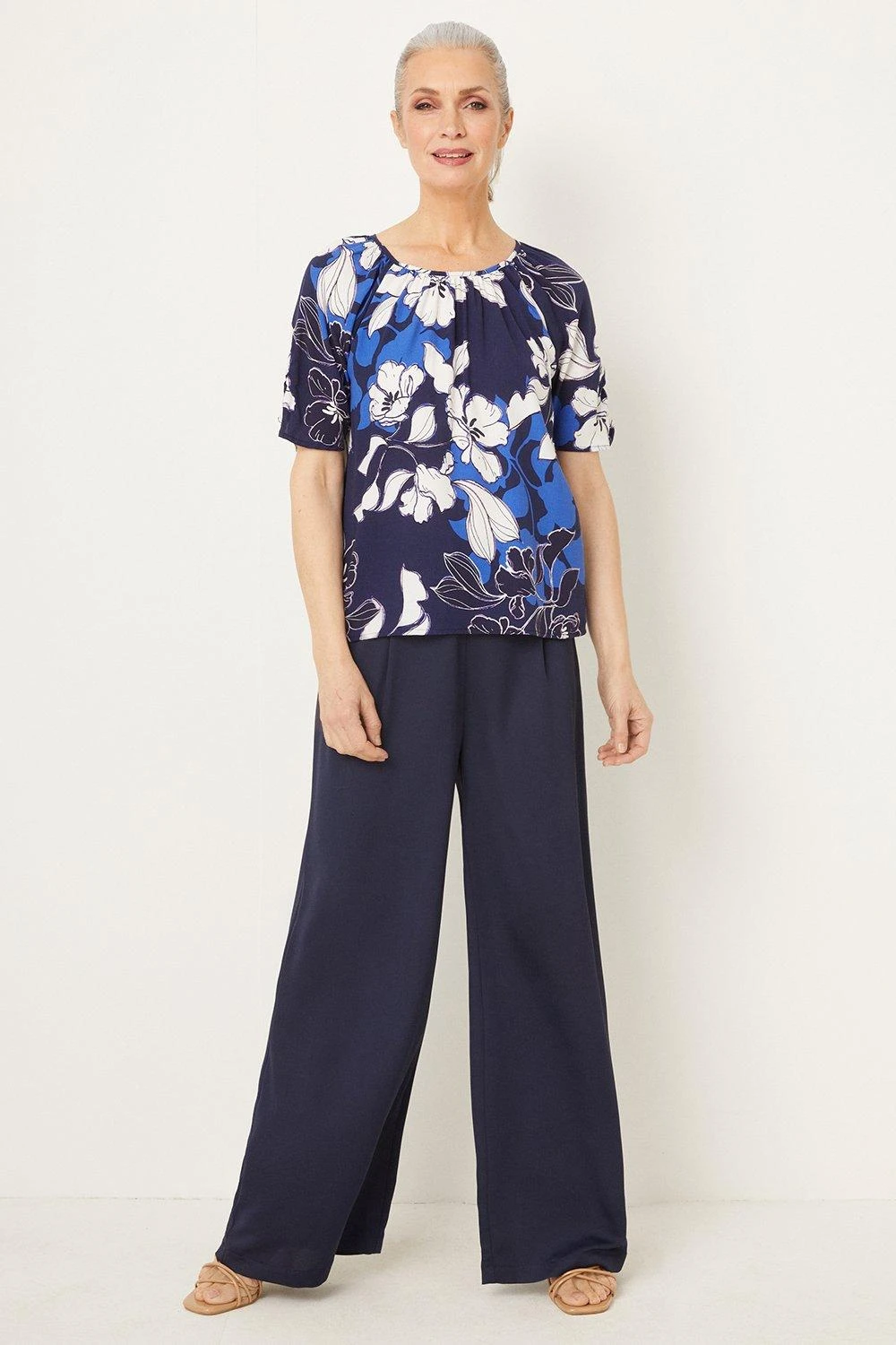 Wallis Blue Stencil Floral Woven Shell Top - Image 2